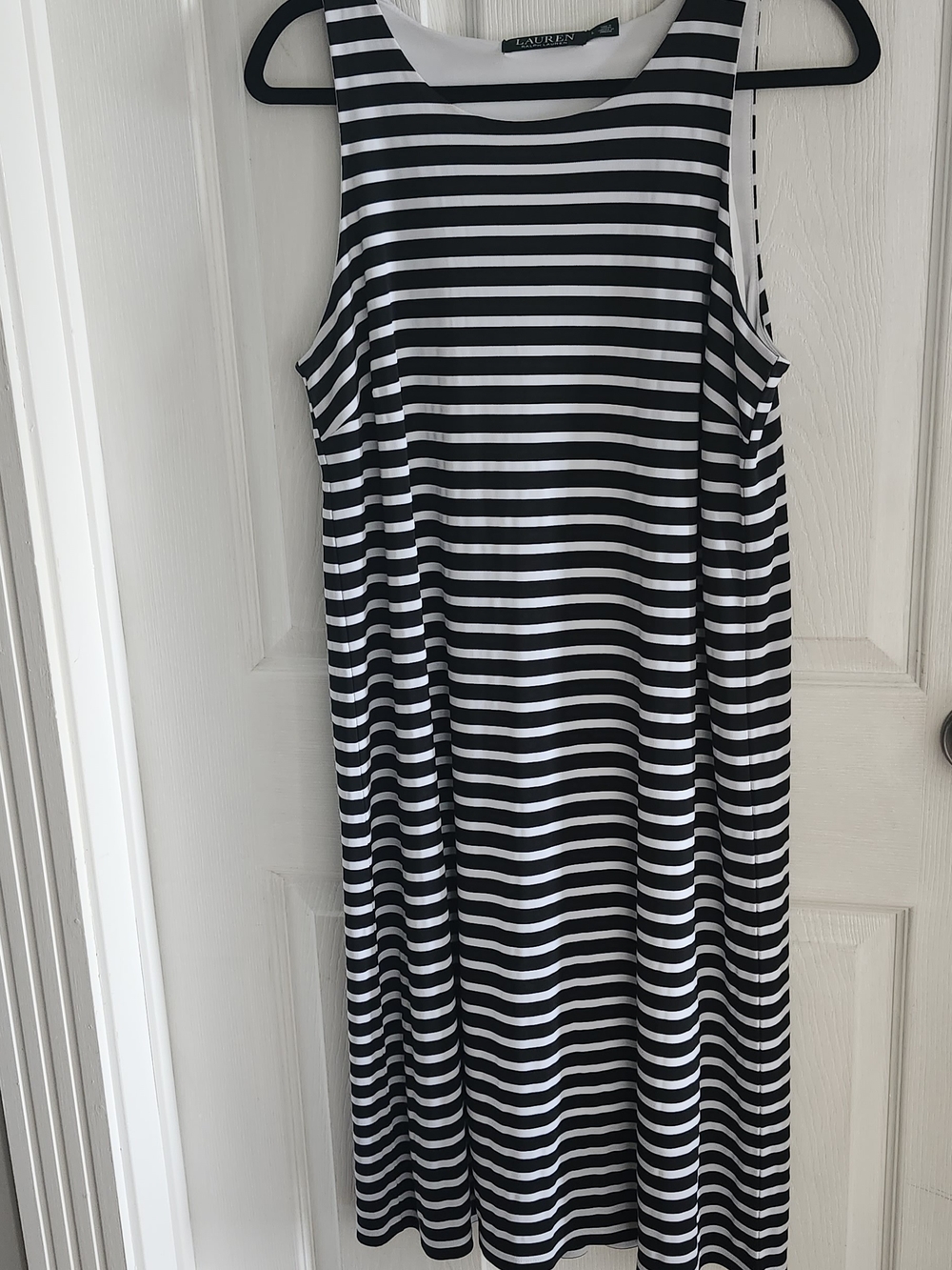 Lauren Ralph Lauren Black/ White Striped Natical Preppy Sleeveless Shift Dress L - Picture 3 of 7
